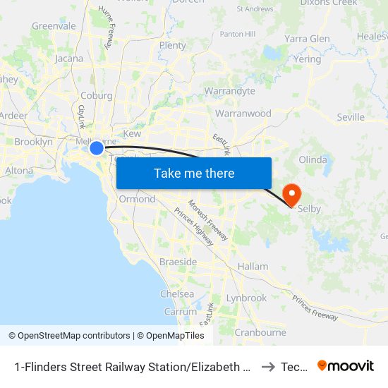 1-Flinders Street Railway Station/Elizabeth St (Melbourne City) to Tecoma map