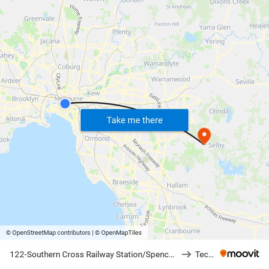 122-Southern Cross Railway Station/Spencer St (Melbourne City) to Tecoma map