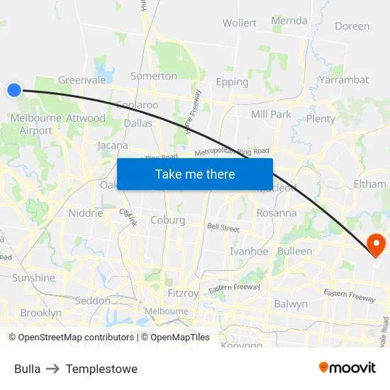 Bulla to Templestowe map