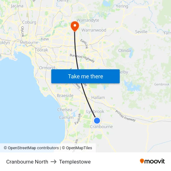 Cranbourne North to Templestowe map