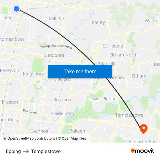 Epping to Templestowe map