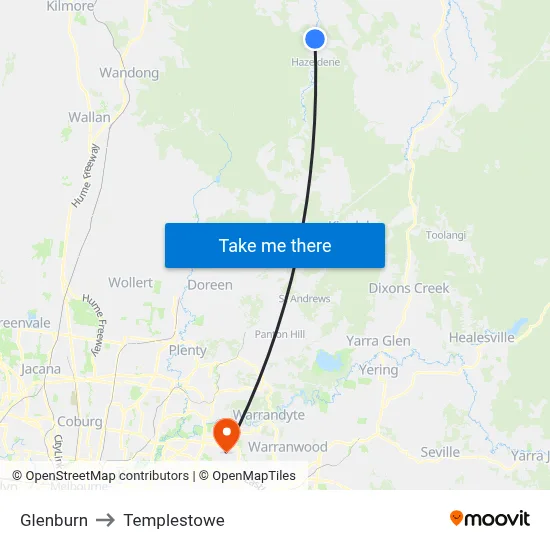 Glenburn to Templestowe map