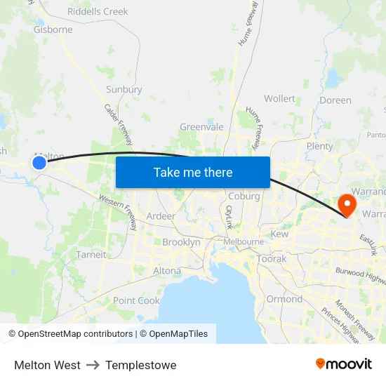 Melton West to Templestowe map