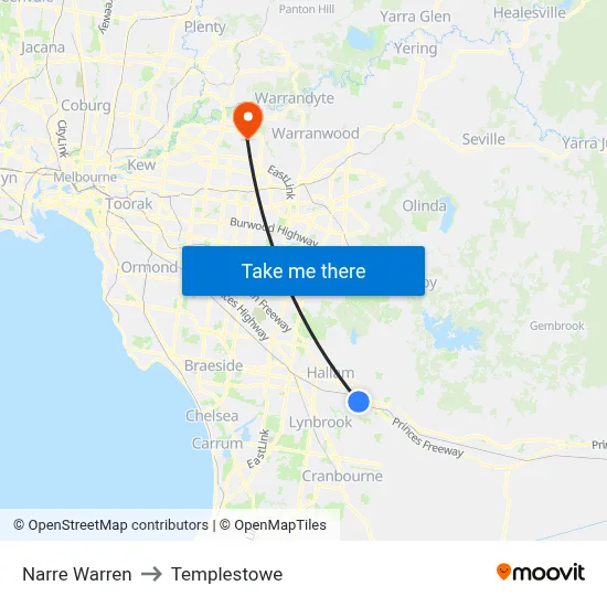 Narre Warren to Templestowe map