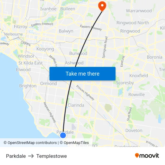 Parkdale to Templestowe map