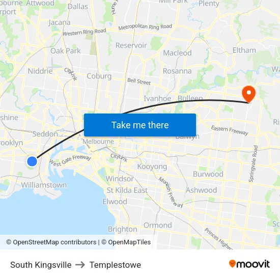 South Kingsville to Templestowe map