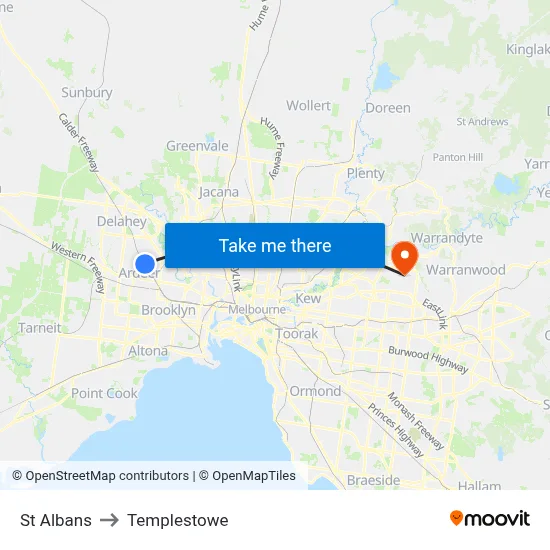 St Albans to Templestowe map