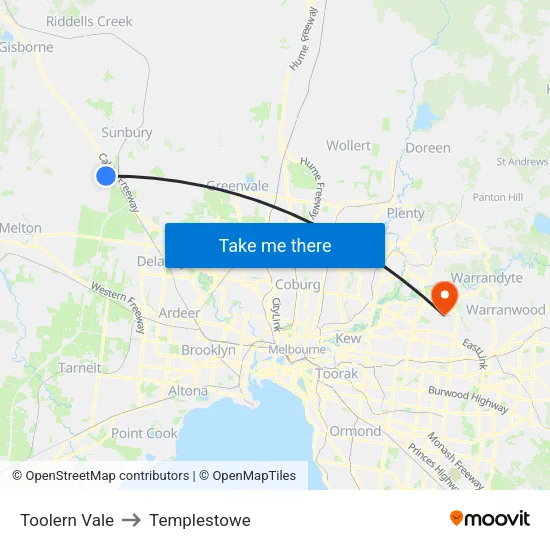Toolern Vale to Templestowe map
