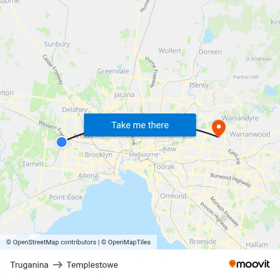 Truganina to Templestowe map