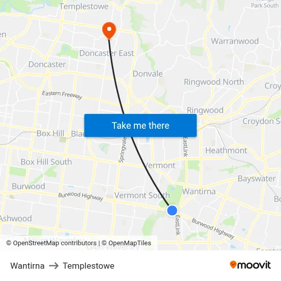 Wantirna to Templestowe map