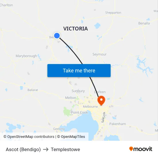 Ascot (Bendigo) to Templestowe map