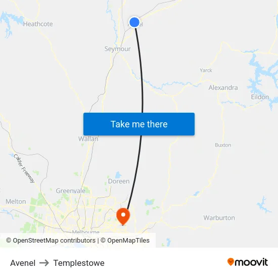 Avenel to Templestowe map