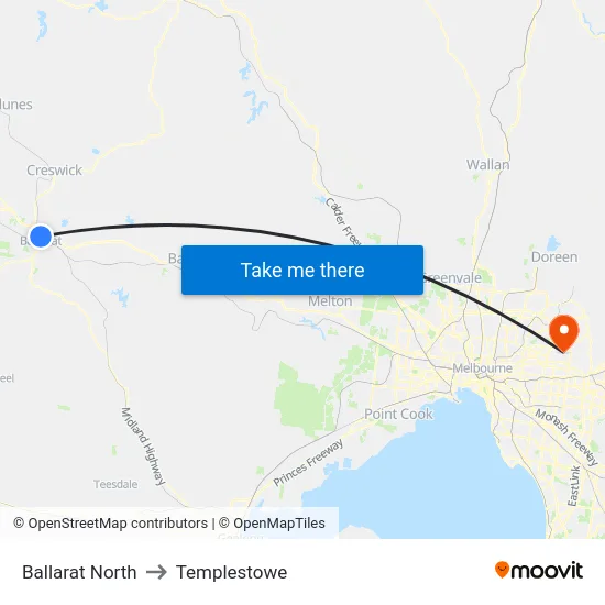 Ballarat North to Templestowe map