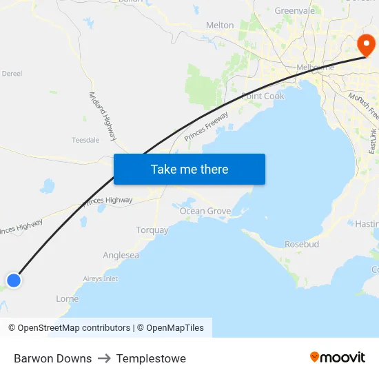 Barwon Downs to Templestowe map