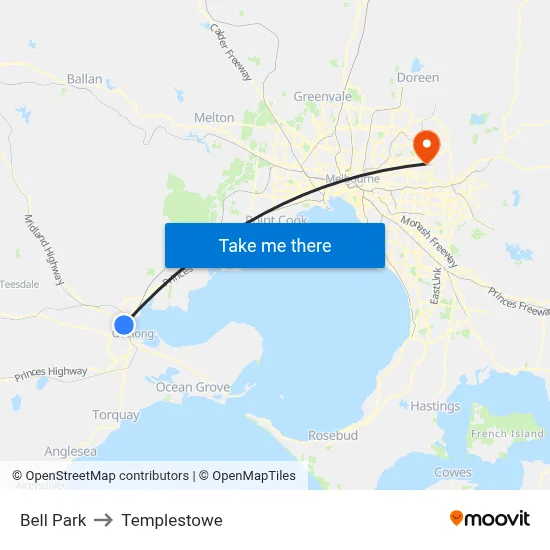Bell Park to Templestowe map