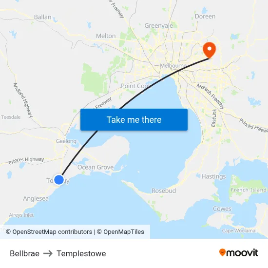 Bellbrae to Templestowe map