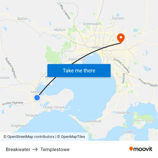 Breakwater to Templestowe map