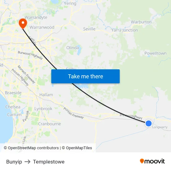 Bunyip to Templestowe map