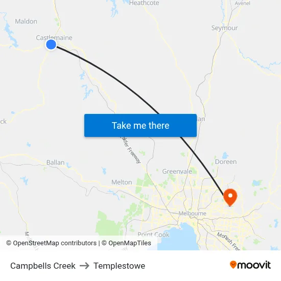 Campbells Creek to Templestowe map