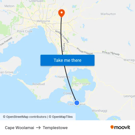 Cape Woolamai to Templestowe map
