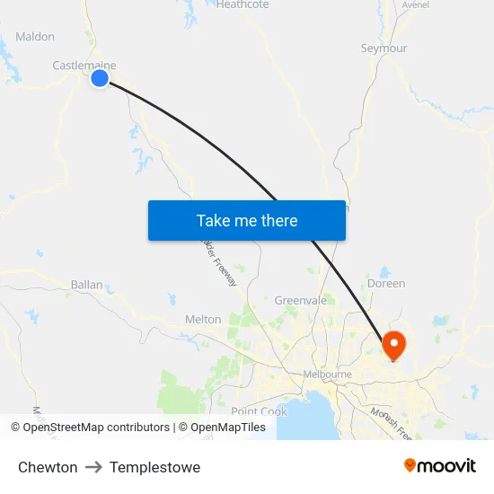 Chewton to Templestowe map