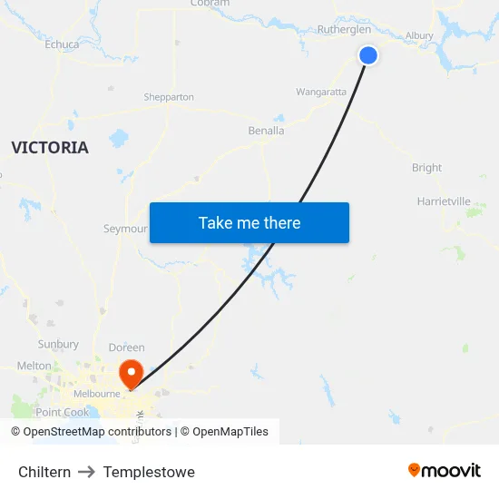Chiltern to Templestowe map