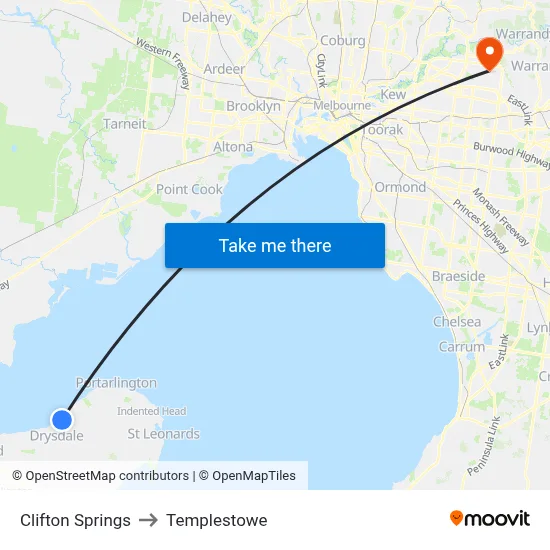 Clifton Springs to Templestowe map