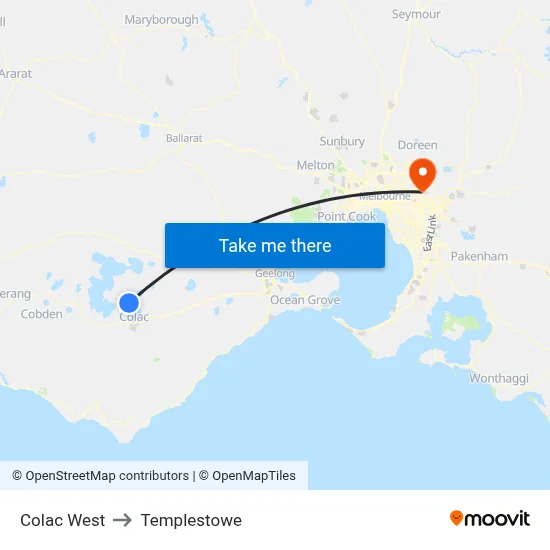 Colac West to Templestowe map