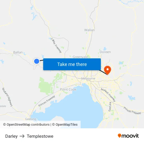 Darley to Templestowe map