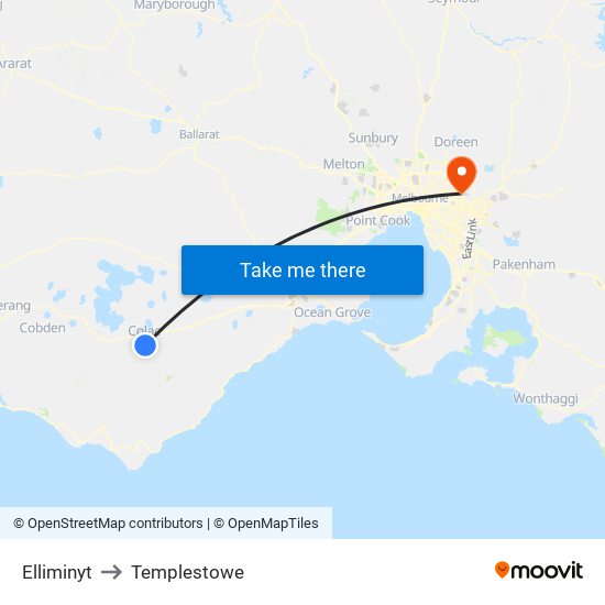 Elliminyt to Templestowe map