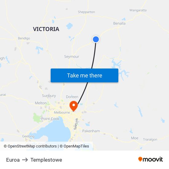 Euroa to Templestowe map