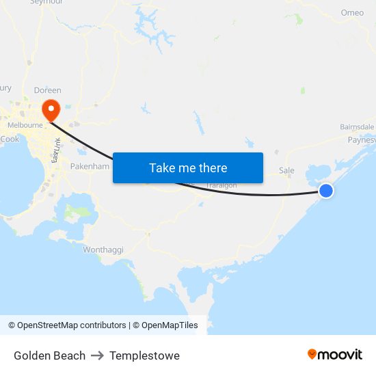 Golden Beach to Templestowe map