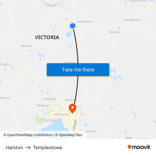 Harston to Templestowe map