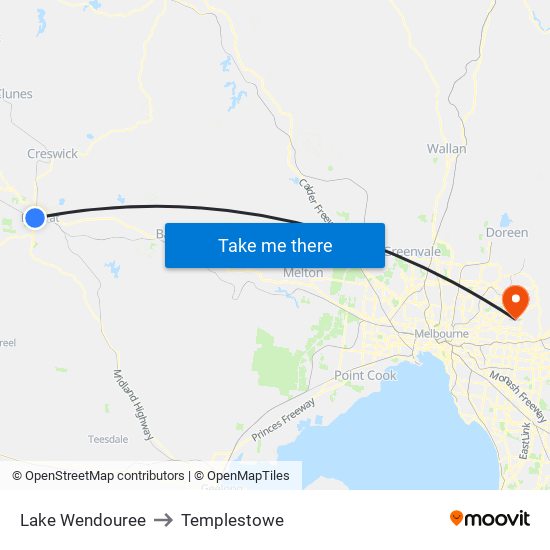 Lake Wendouree to Templestowe map