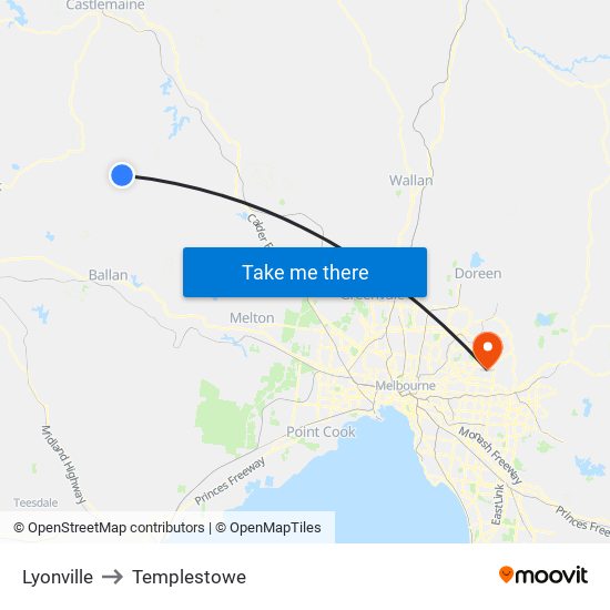 Lyonville to Templestowe map