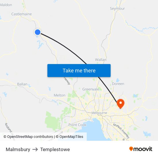 Malmsbury to Templestowe map