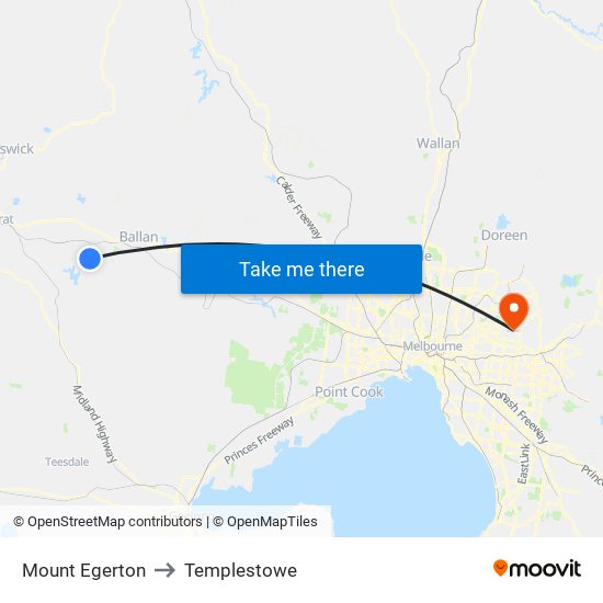 Mount Egerton to Templestowe map