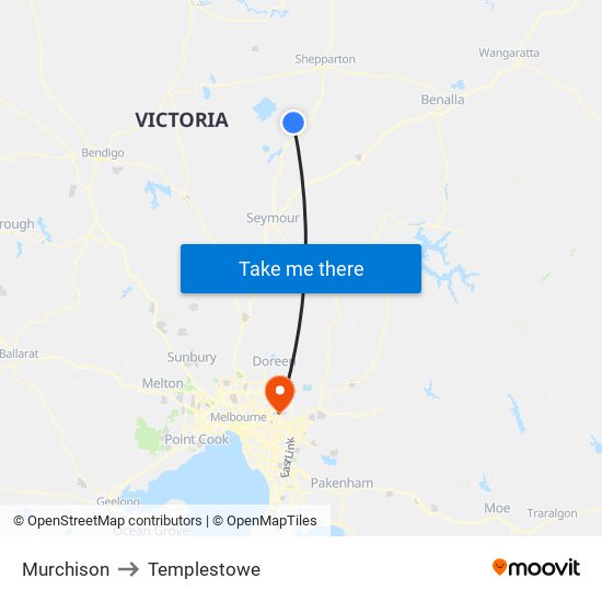 Murchison to Templestowe map