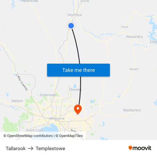 Tallarook to Templestowe map