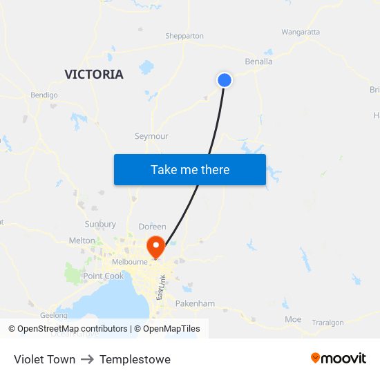 Violet Town to Templestowe map