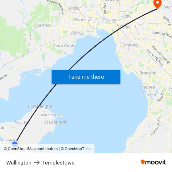 Wallington to Templestowe map