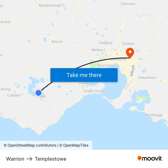 Warrion to Templestowe map