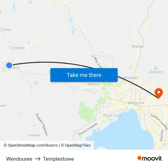 Wendouree to Templestowe map