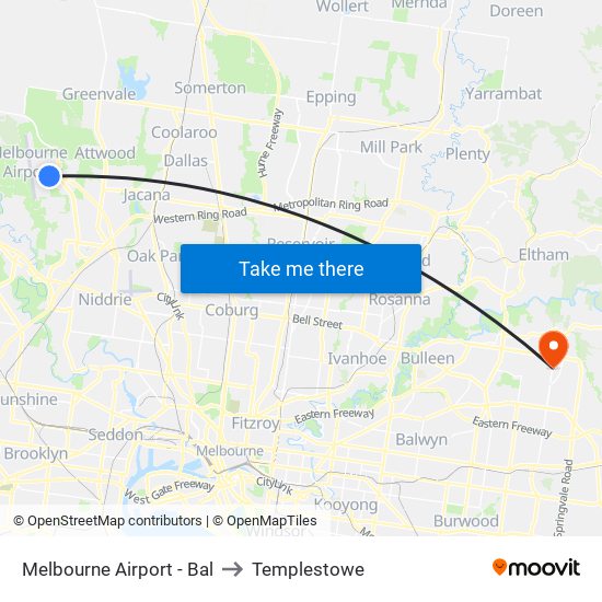 Melbourne Airport - Bal to Templestowe map