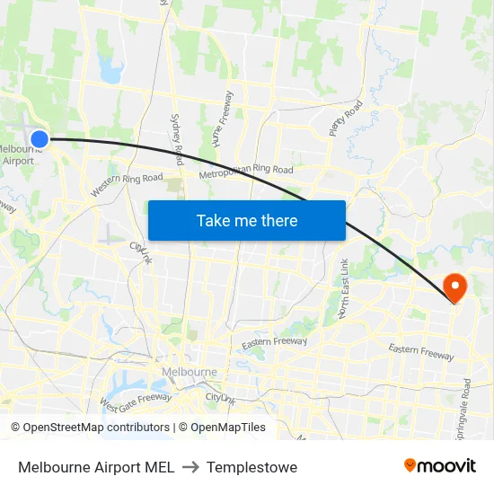 Melbourne Airport MEL to Templestowe map