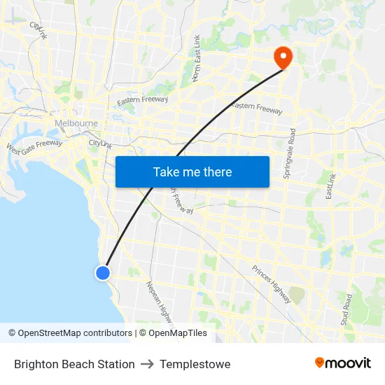 Brighton Beach Station to Templestowe map
