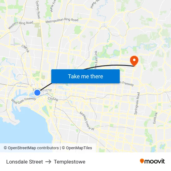 Lonsdale Street to Templestowe map