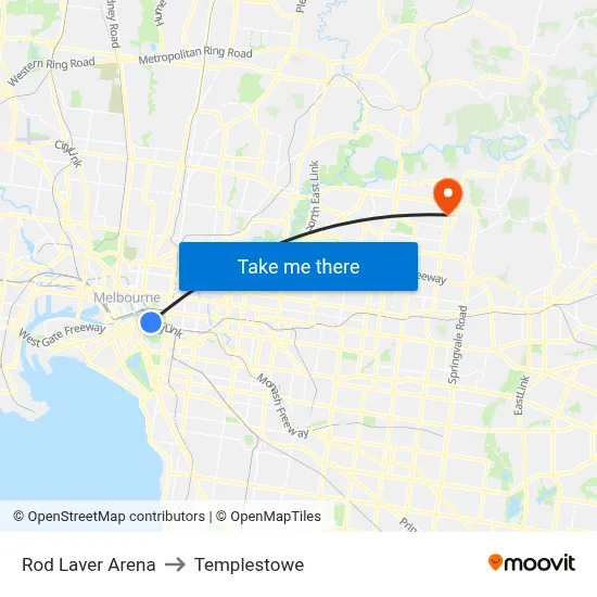Rod Laver Arena to Templestowe map