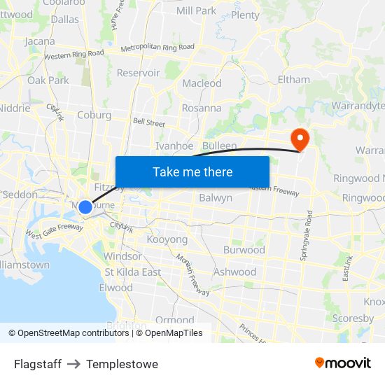 Flagstaff to Templestowe map