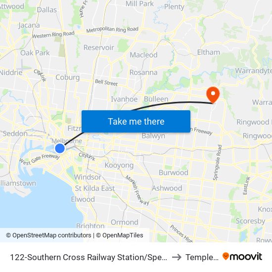 122-Southern Cross Railway Station/Spencer St (Melbourne City) to Templestowe map